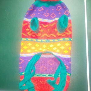 Vintage Small Dog Colorful Turtleneck Sweater - 16 inches long